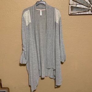 Cacique Open Front Cardigan with Lace Sleeve